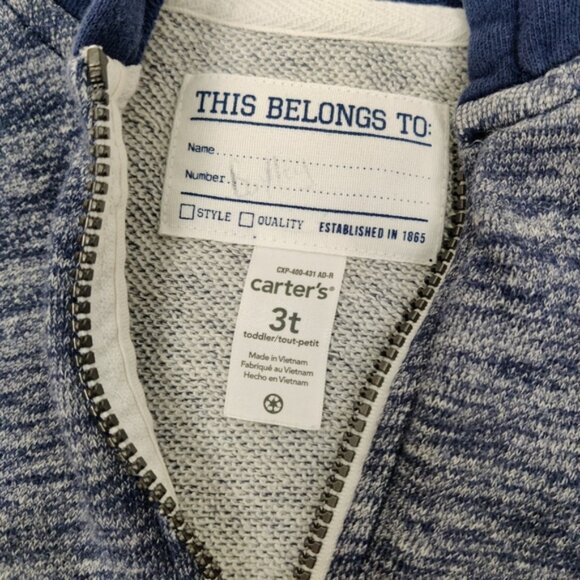Carter's Boy's Zipped Hoodie Sweatshirt in Blue Size 3T 100% Cotton - Picture 3 of 5